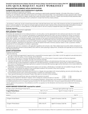 Fillable Online LIFE QUICK REQUEST AGENT WORKSHEET Goforforms Fax