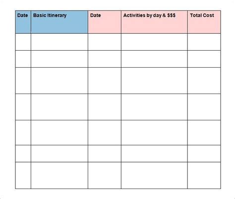 Trip Planner Template Excel