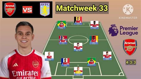 Arsenal Vs Aston Villa ~ Potential Line Up Arsenal Matchweek 33 Premier