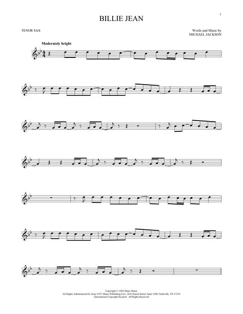 Billie Jean Par Michael Jackson Partitions Pour Saxophone Ténor Solo Sur Sheet Music Direct