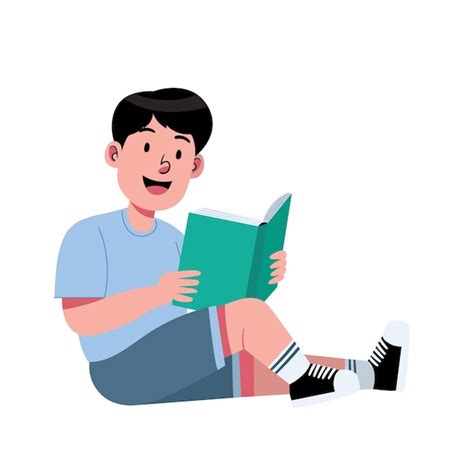 Premium Vector | Happy boy reading a book relax for knowledge with ...