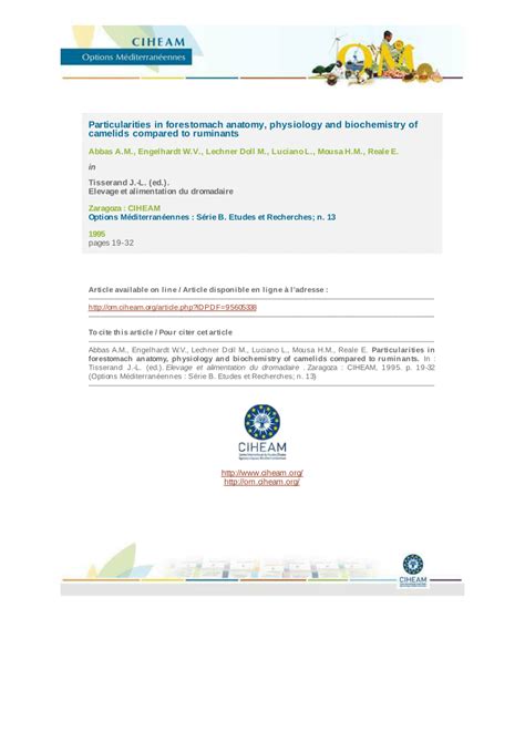 (PDF) Particularities in forestomach anatomy, physiology and biochemistry of camelids compared ...