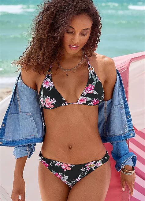 Black Floral Triangle Bikini Top By LASCANA Swimwear365