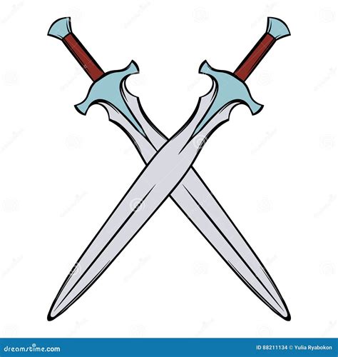 Swords Crossed Icon Cartoon Stock Vector Illustration Of Ancient