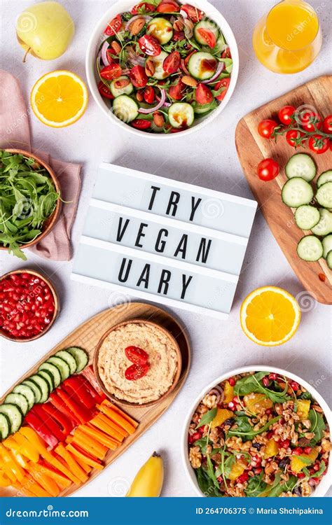 Vegan Or Veganuary Feast With Various Salads Ad Healthy Plates On Light