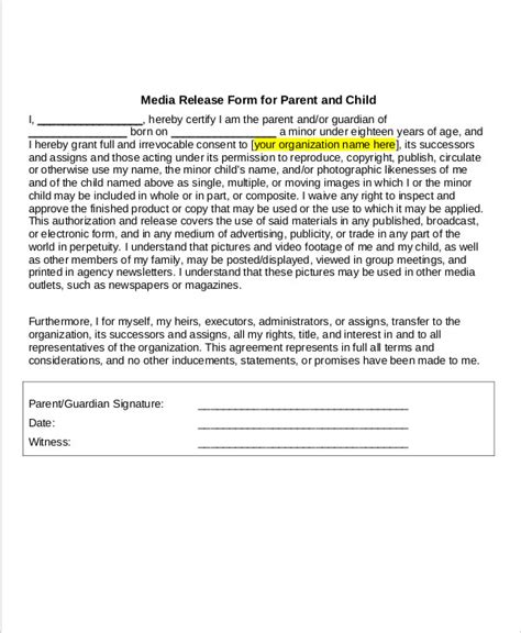 Parent Release Form Template