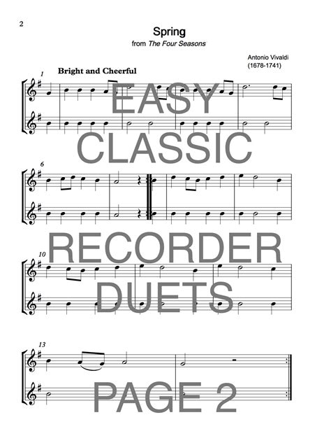 Easy Classic Recorder Duets Wild Music Publications