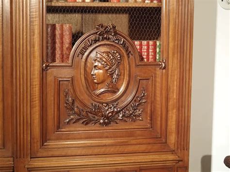 Antique Walnut Wood Louis Xvi Style Bibliotheque From France Circa