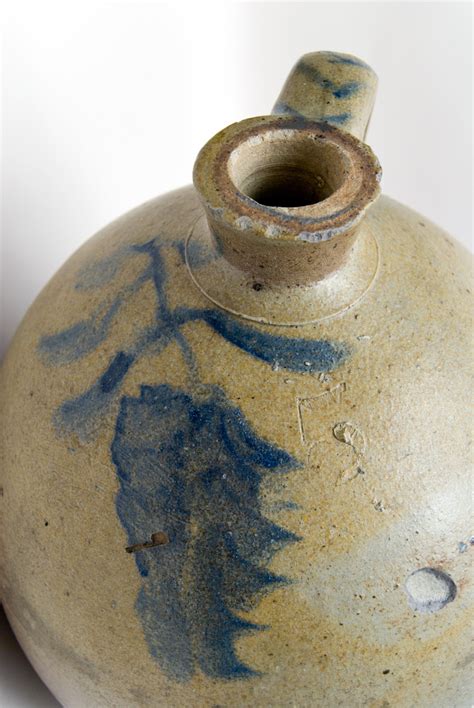 Large Antique Ovoid Stoneware Jug with Blue Freehand Decoration, Incluing Striped Handle, Large ...