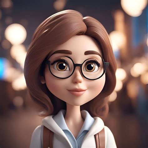 Portrait D une Jolie Fille De Dessin Animé Avec Des Lunettes Rendu 3d