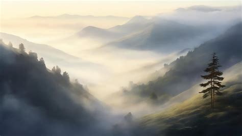 Premium Photo Foggy Mountain Landscape Background