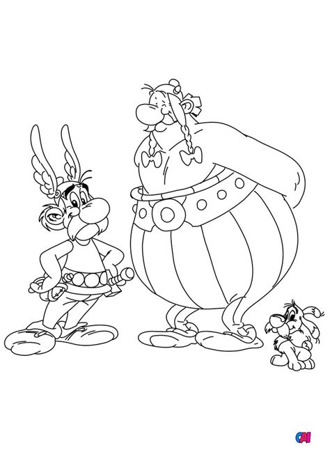 Coloriage Astrérix à imprimer Astérix Obélix et Idéfix joyeux