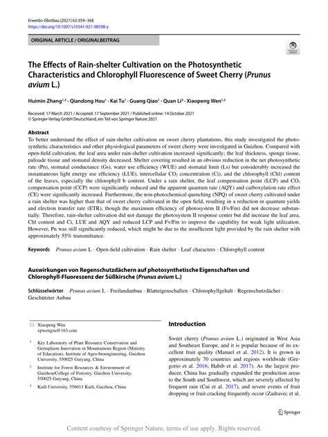 The Effects Of Rain Shelter Cultivation On The Photosynthetic