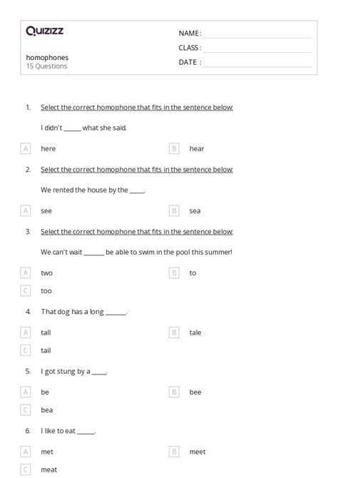 50 Homophones And Homographs Worksheets For 8th Class On Quizizz