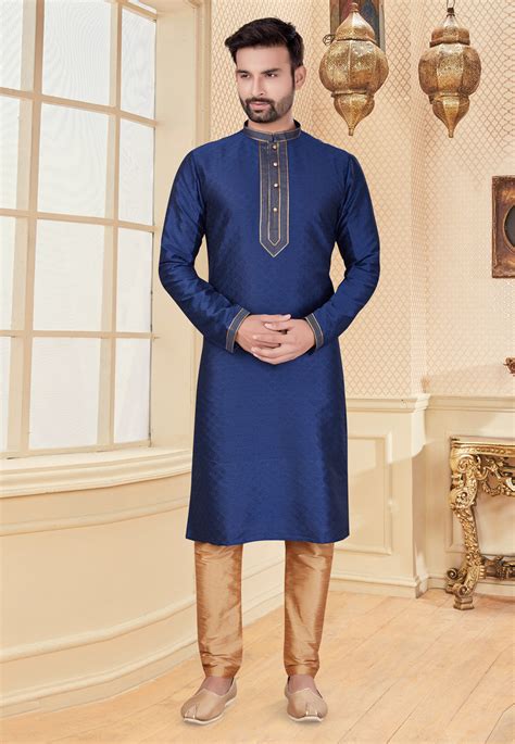 Navy Blue Jacquard Kurta Pajama 251187