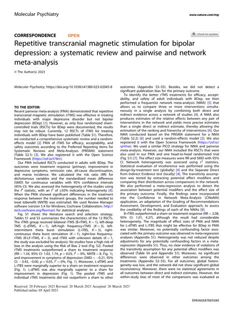 Pdf Repetitive Transcranial Magnetic Stimulation For Bipolar