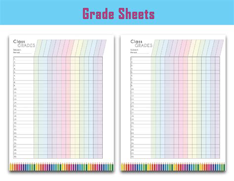 Colorful Teacher Grade Sheet Printable Grade Log Teacher Etsy