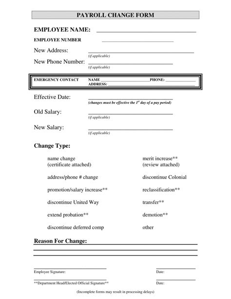 Printable Payroll Change Notice Form Template Doc Tacitproject