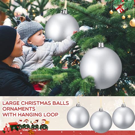 Hiboom 4 Pcs 12 Inch Large Christmas Ball Ornaments Matte Hanging Tree