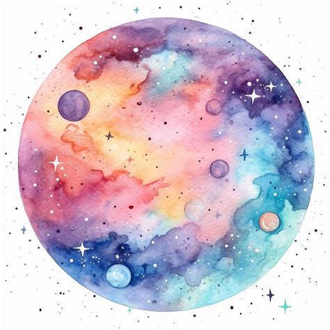 Pintura Acuática De Un Planeta Con Estrellas Y La Palabra Planetas Foto Premium