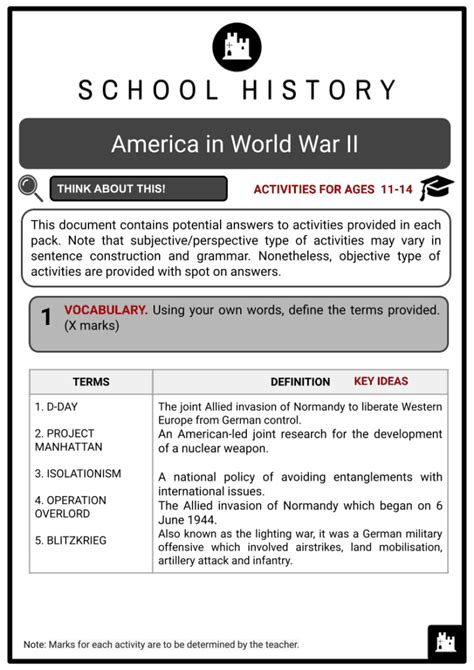 America Story Of Us World War Worksheet America The Story