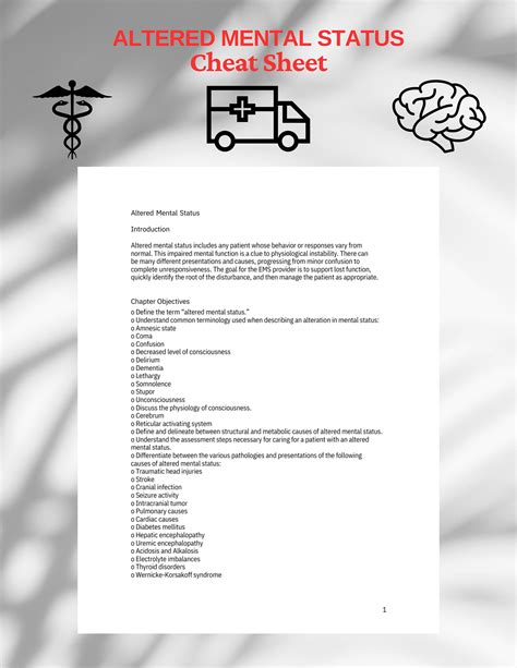 Altered Mental Status Cheat Sheet For Paramedics Nurses Doctors Etsy