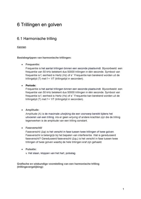 Samenvatting Trillingen En Golven Fysica UAntwerpen Studocu