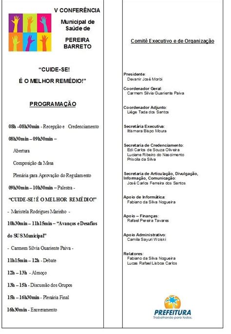 V Conferência Municipal de Saúde acontece neste sábado Prefeitura