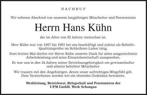 Traueranzeigen von Hans Kühn trauer merkur de