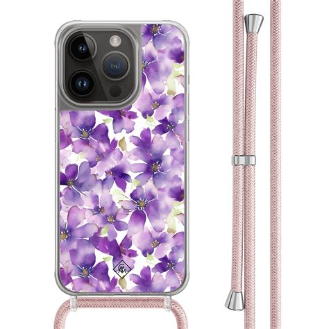 Iphone Pro Hoesje Met Rosegoud Koord Floral Violet Casimoda Nl