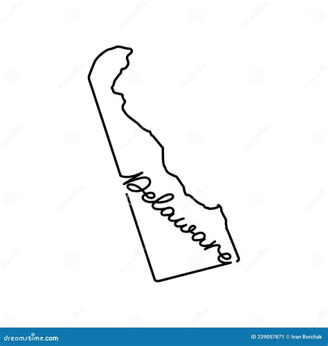 Delaware Us State Outline Map With The Handwritten State Name