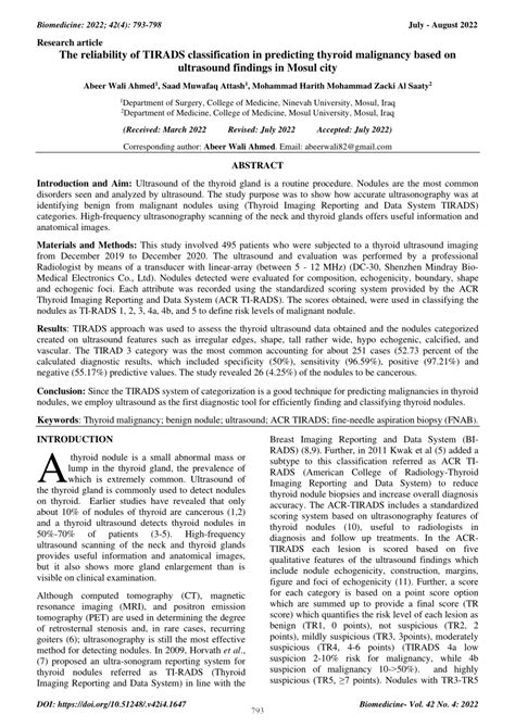 (PDF) The reliability of TIRADS classification in predicting thyroid malignancy based on ...