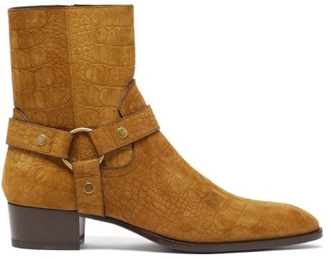 Saint Laurent Wyatt Croc Effect Suede Boots Brown ShopStyle