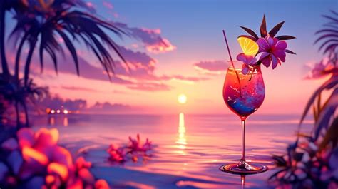 Premium Photo Tropical Sunset Cocktail On The Beach