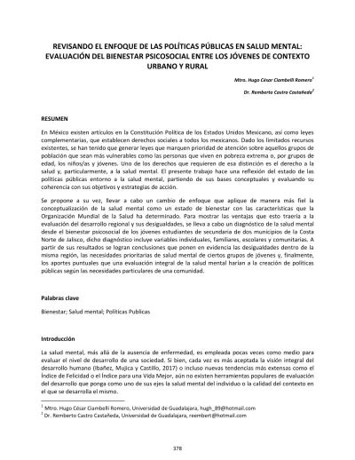 Revisando El Enfoque De Las Pol Ticas P Blicas En Salud Mental