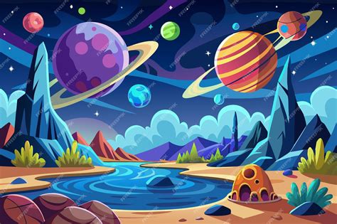 Space cartoon landscape vector illustration | Premium AI-generated vector