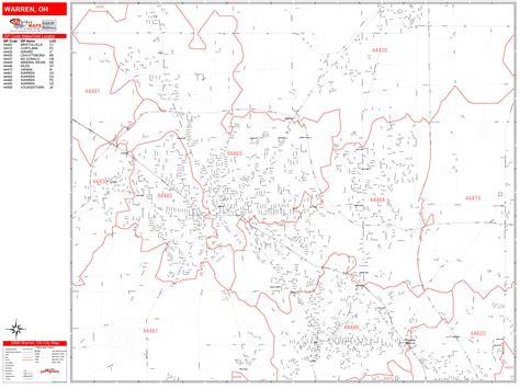 Warren Ohio Zip Code Wall Map Red Line Style By Marketmaps