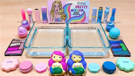 Mermaid Pink Vs Blue Mixing Makeup Eyeshadow Into Clear Slime Slime