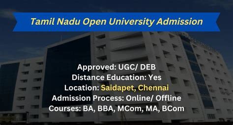 Tamil Nadu Open University Distance Education Admission 2024