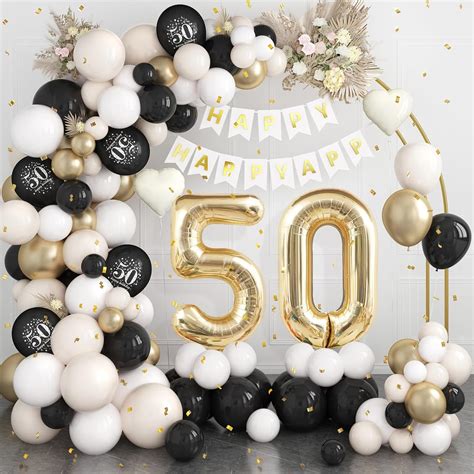 Amazon.com: 50th Birthday Decorations Black Gold Sand White,50th ...