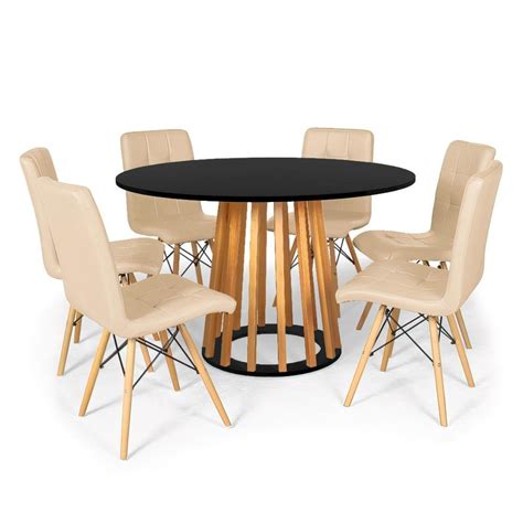 Conjunto Mesa De Jantar Talia Amadeirada Preta Cm Cadeiras Eiffel Gomos Nude
