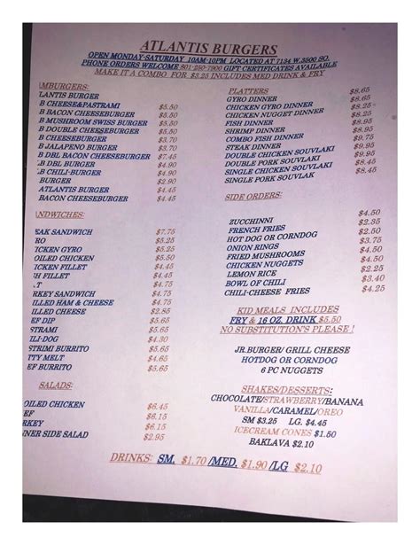 Menu At Atlantis Burgers Restaurant West Valley City W S