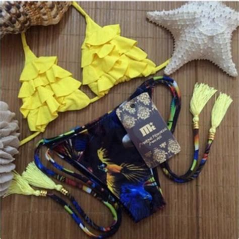 Maillot de bain de Sexy Femme Fleur Devant Bikini Deux pièces Bigarré Multicoloré Mignon