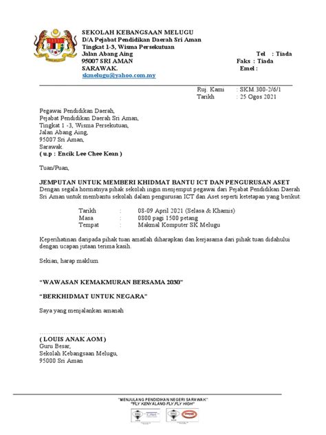 Contoh Surat Memohon Khidmat Bantu Sekolah Rowanrosma