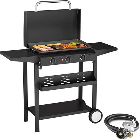 Skok 3 Burner Gas Griddle 23 3 Outdoor Propane Griddle With Hood Portable Flat Top Gas Grill