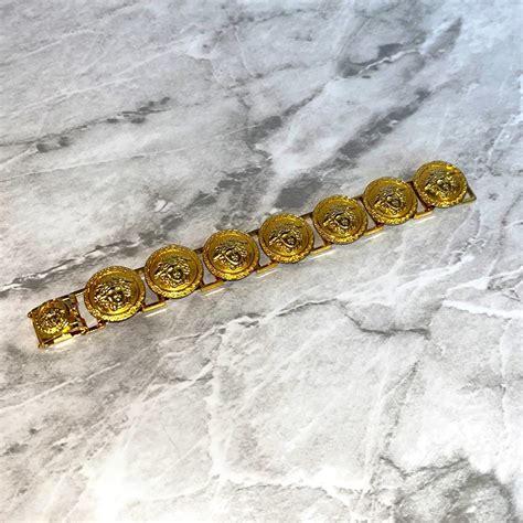 Gianni Versace Gold Color Medusa Medallion Bracelet Gem
