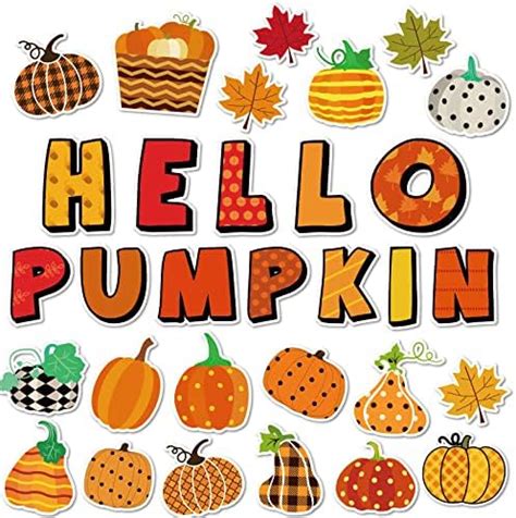 Hello Pumpkin Cut Outs Pumpkin Maple Leaves Cut Outs Happy Fall Autumn Classroom