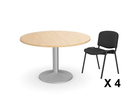 4 Person Meeting Room Furniture Bundle Beech Round Meeting Table