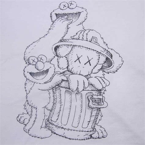 Uniqlo X Kaws X Sesame Street Mens Small Outline Graphic T Shirt White