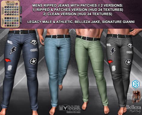 Second Life Marketplace Hassel Pack Mens Ripped Jeans With Patches